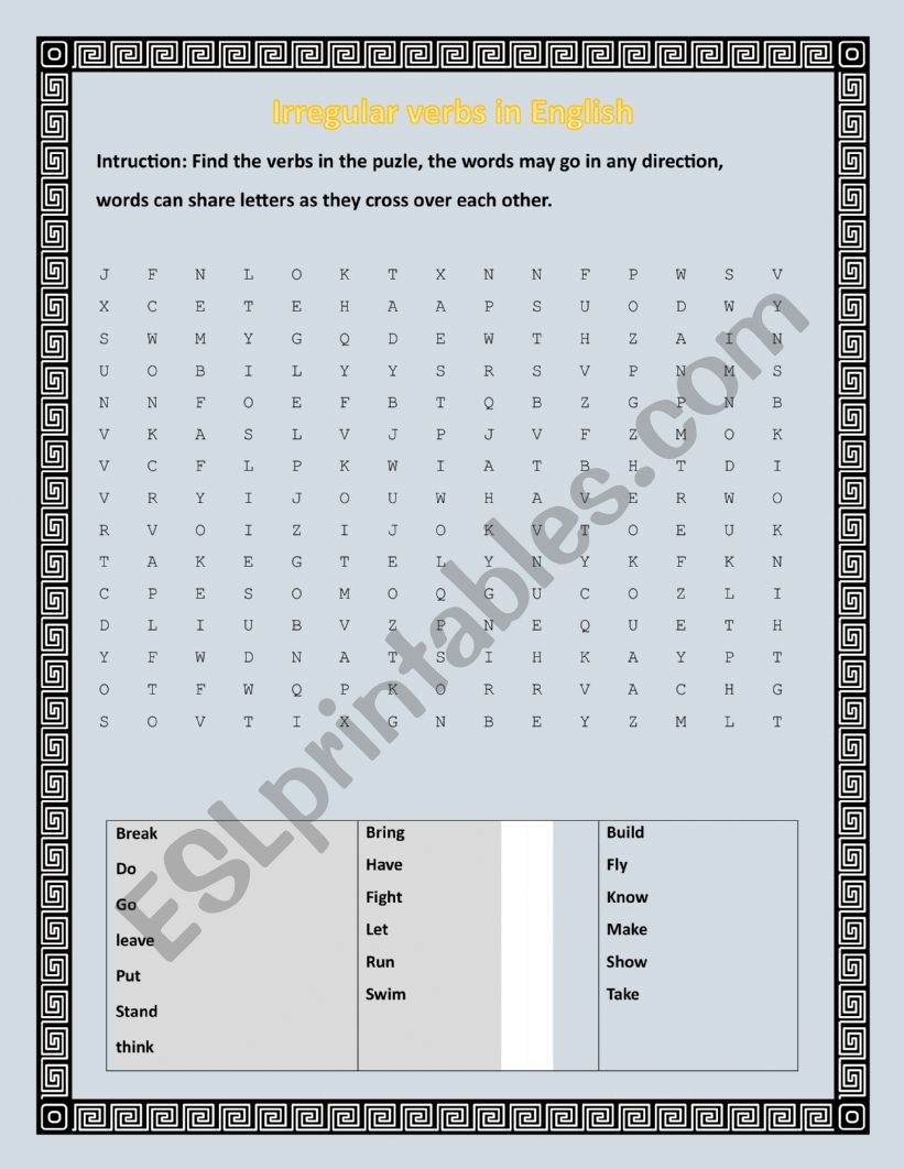 Irregular English Verbs Puzzle