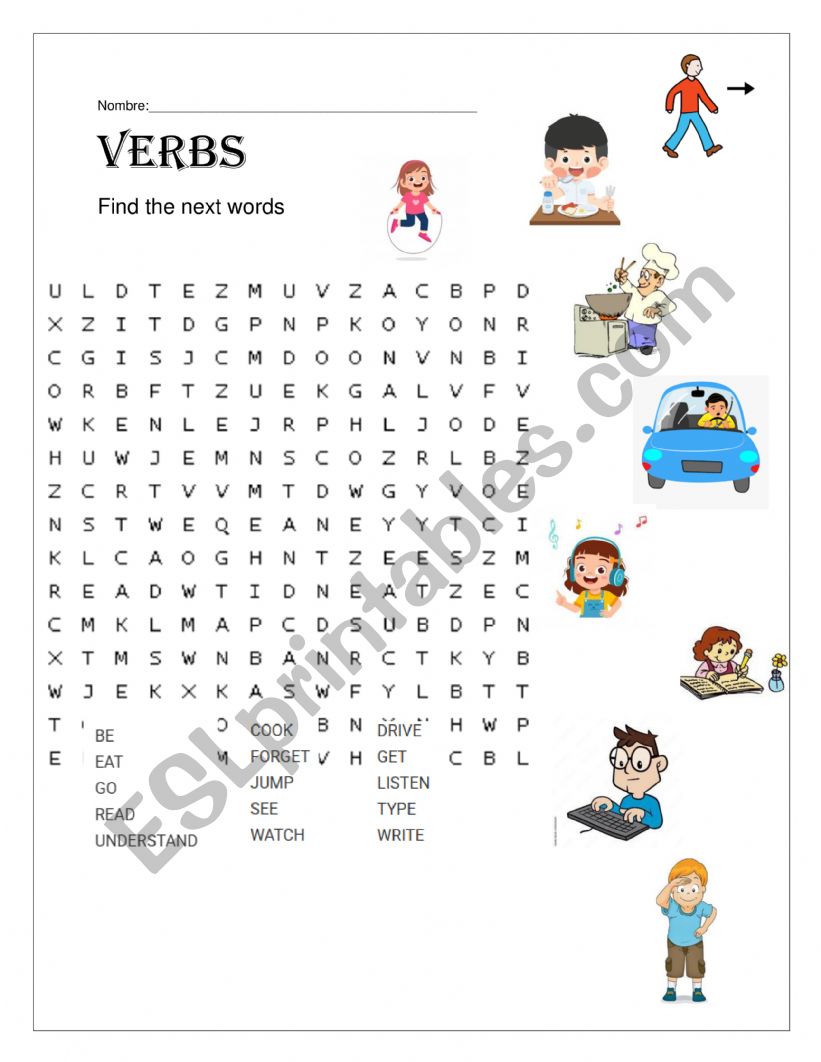 VERBS WORKSEARCH worksheet