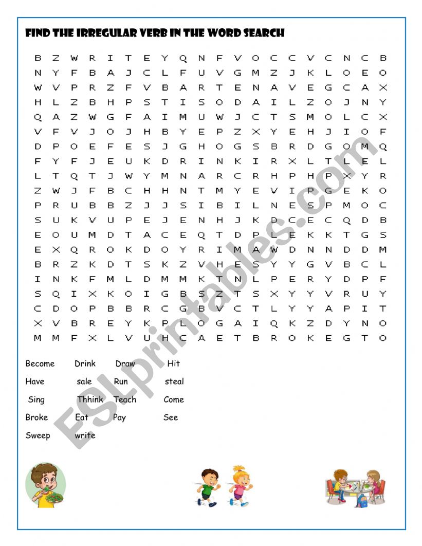 Irregular verb wordsearch worksheet
