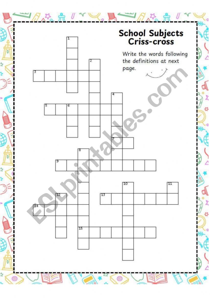School Subjects Criss-Cross worksheet