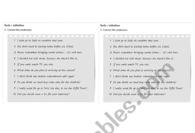 Verb + Infinitive worksheet