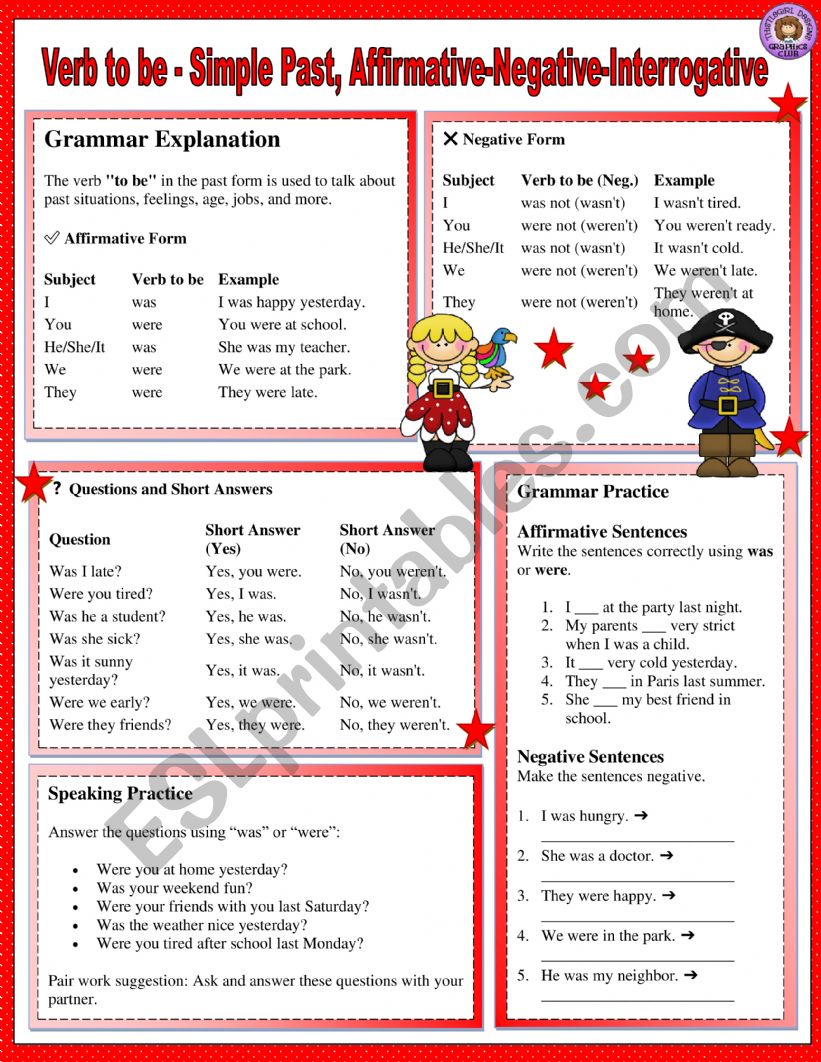 VERB TO BE - Simple Past - Grammar, Reading, Speaking, Writing, and Game Activities (Answer Key included)