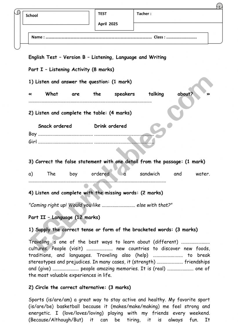 WRITTEN TEST  worksheet