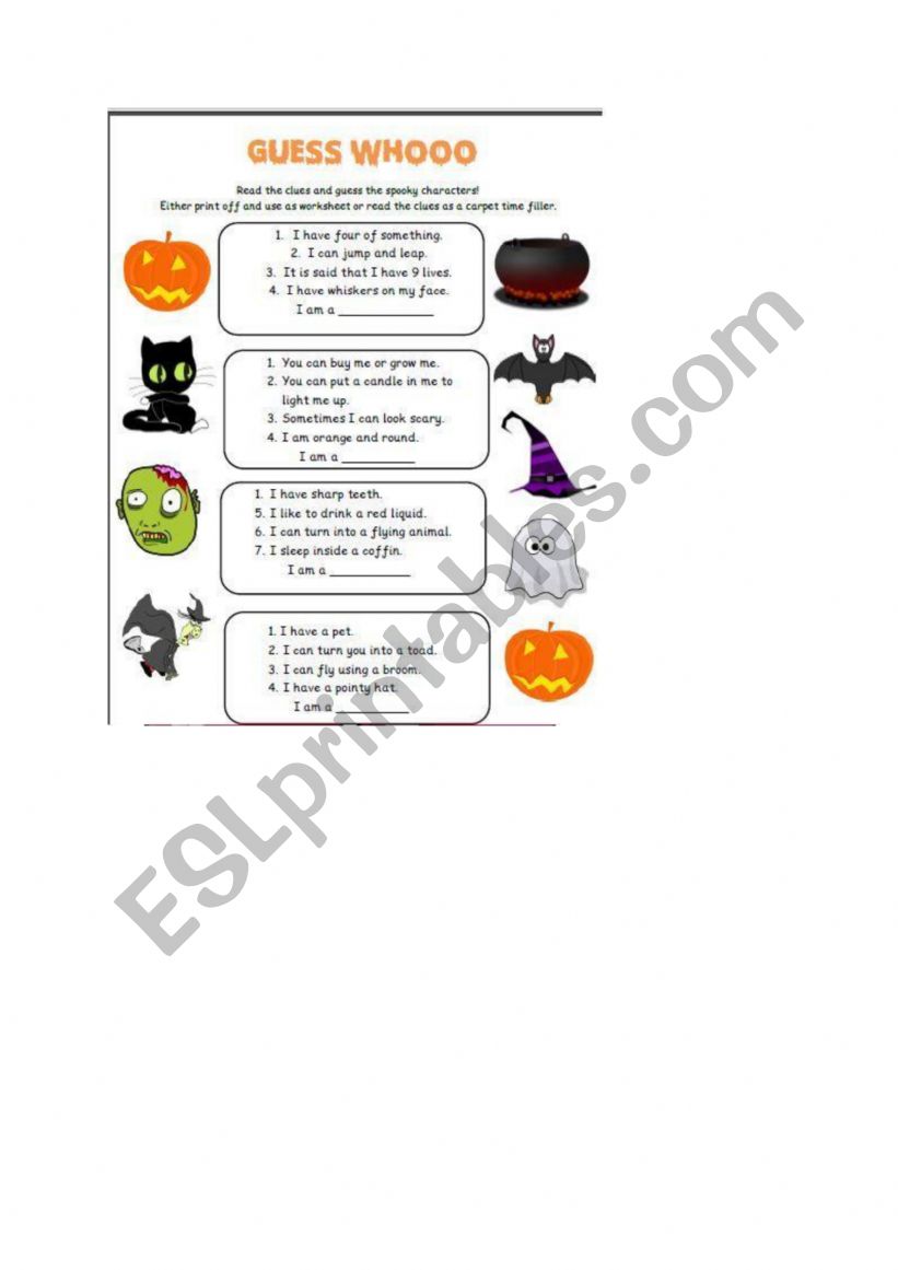 Halloween guess who worksheet