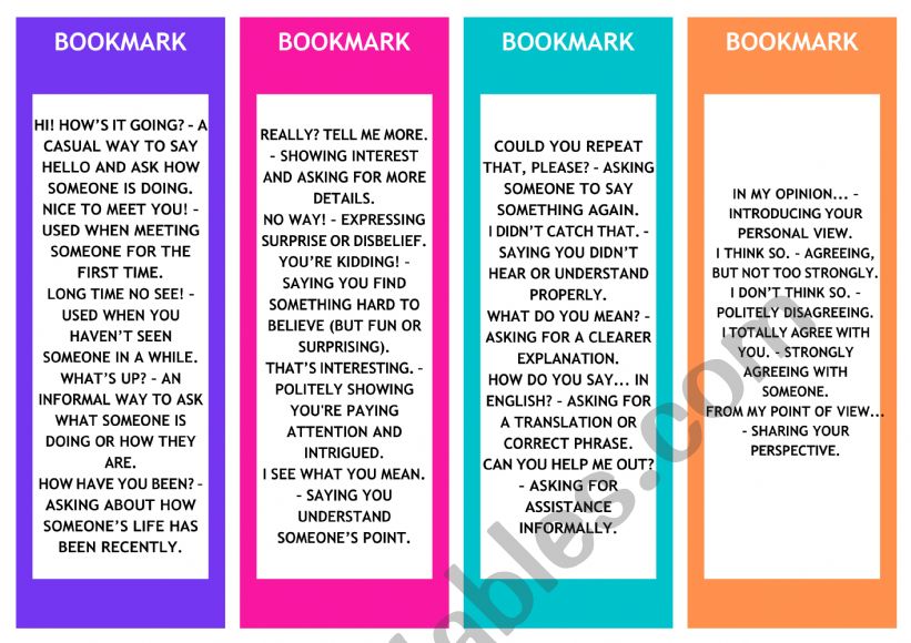 Bookmark expressions worksheet