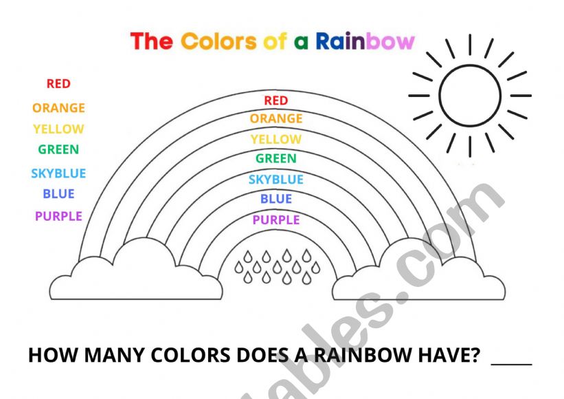 Rainbow colours worksheet