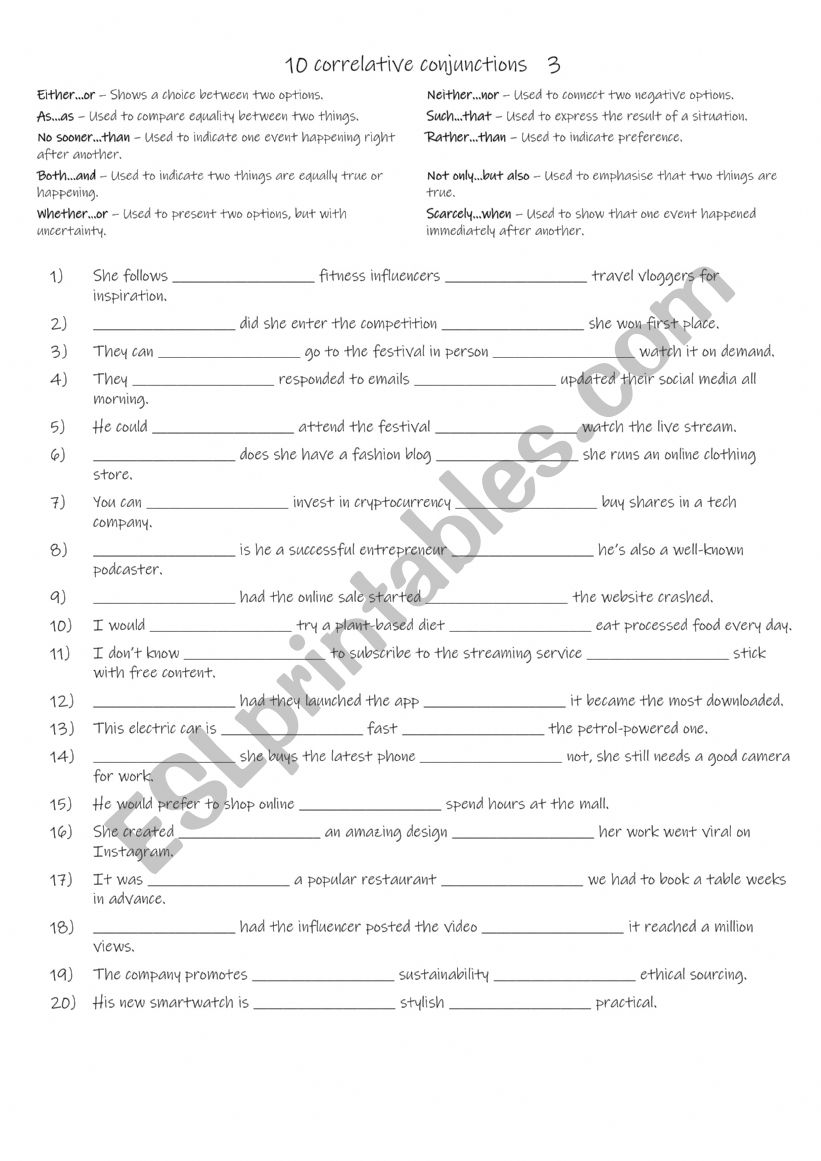 10 correlative conjunctions 3 worksheet