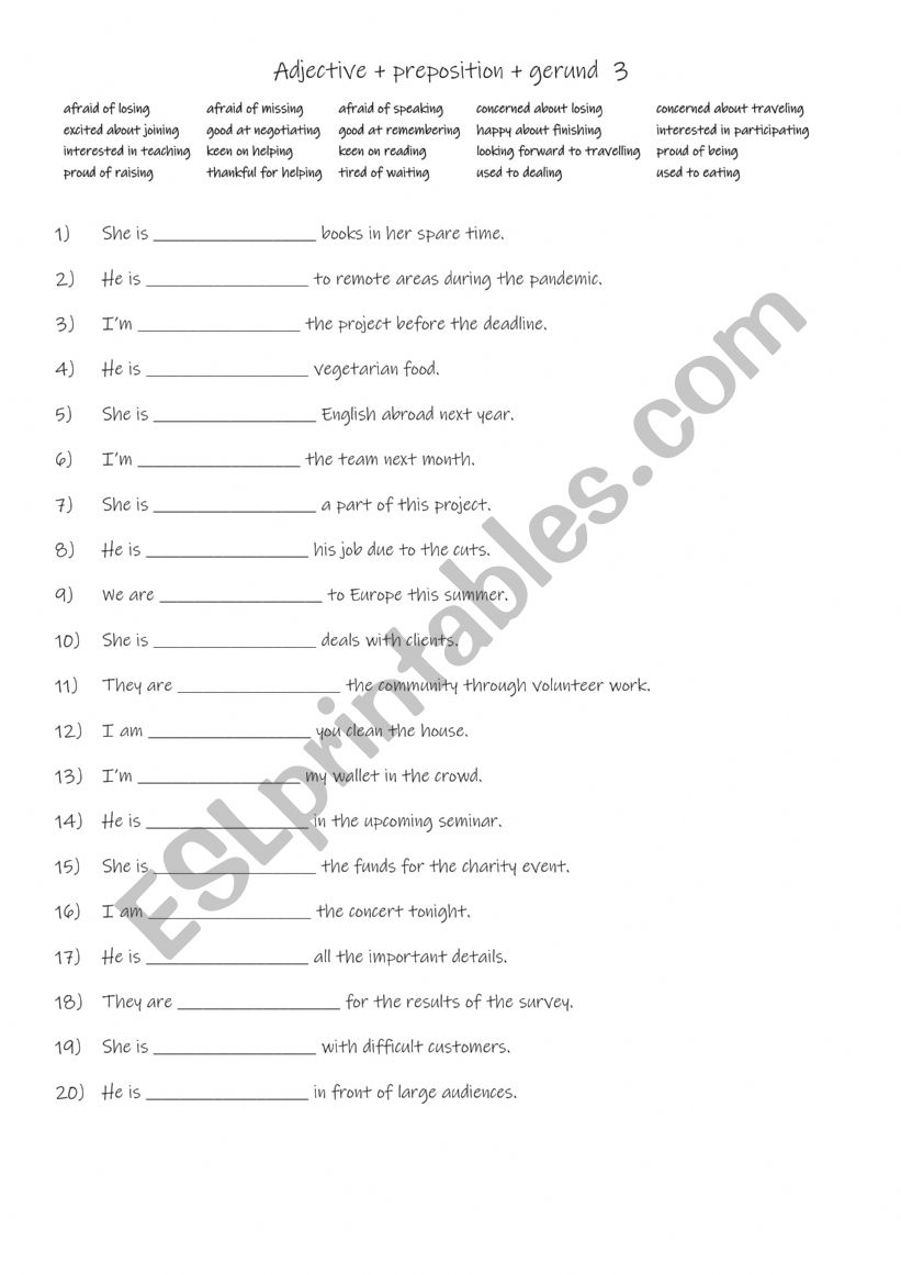 Adjective + preposition + gerund  3
