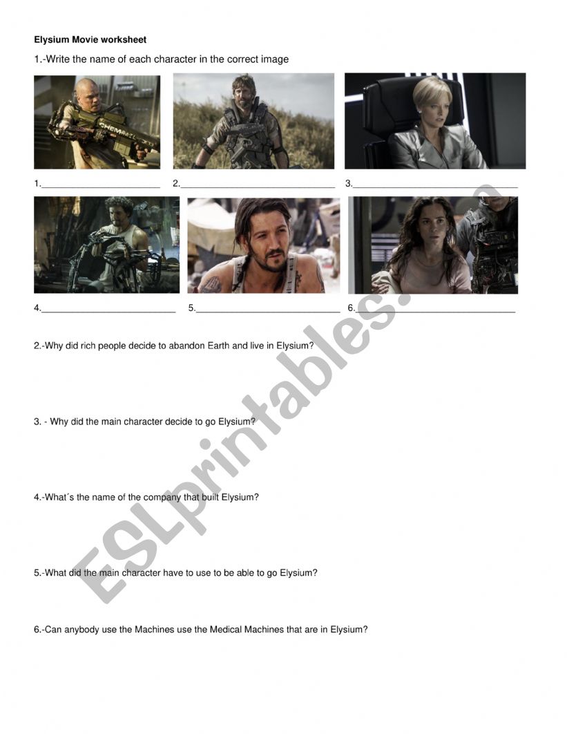 Elysium questions film worksheet