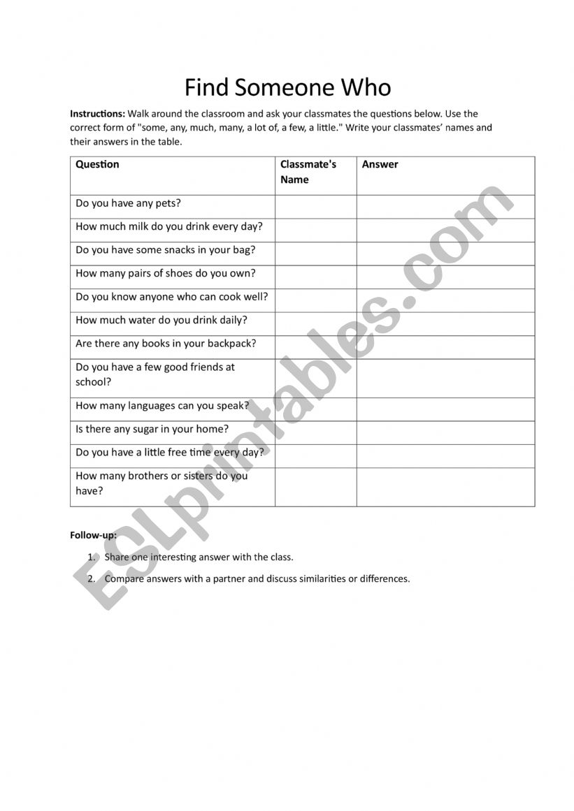Find someone who worksheet