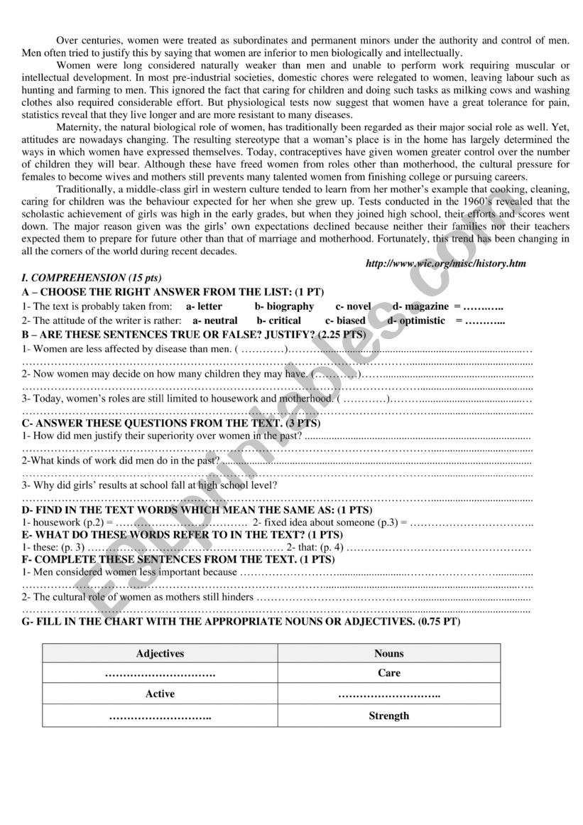 rerading worksheet