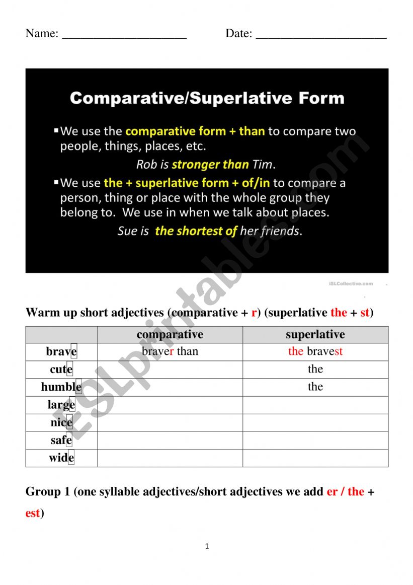 Rules for comparatives and superlatives