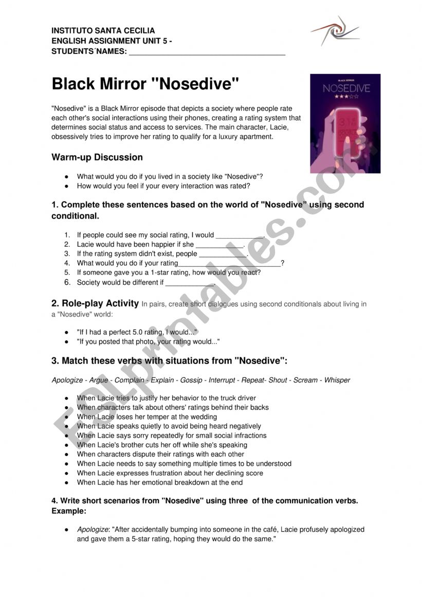 nosedive - Black mirror worksheet