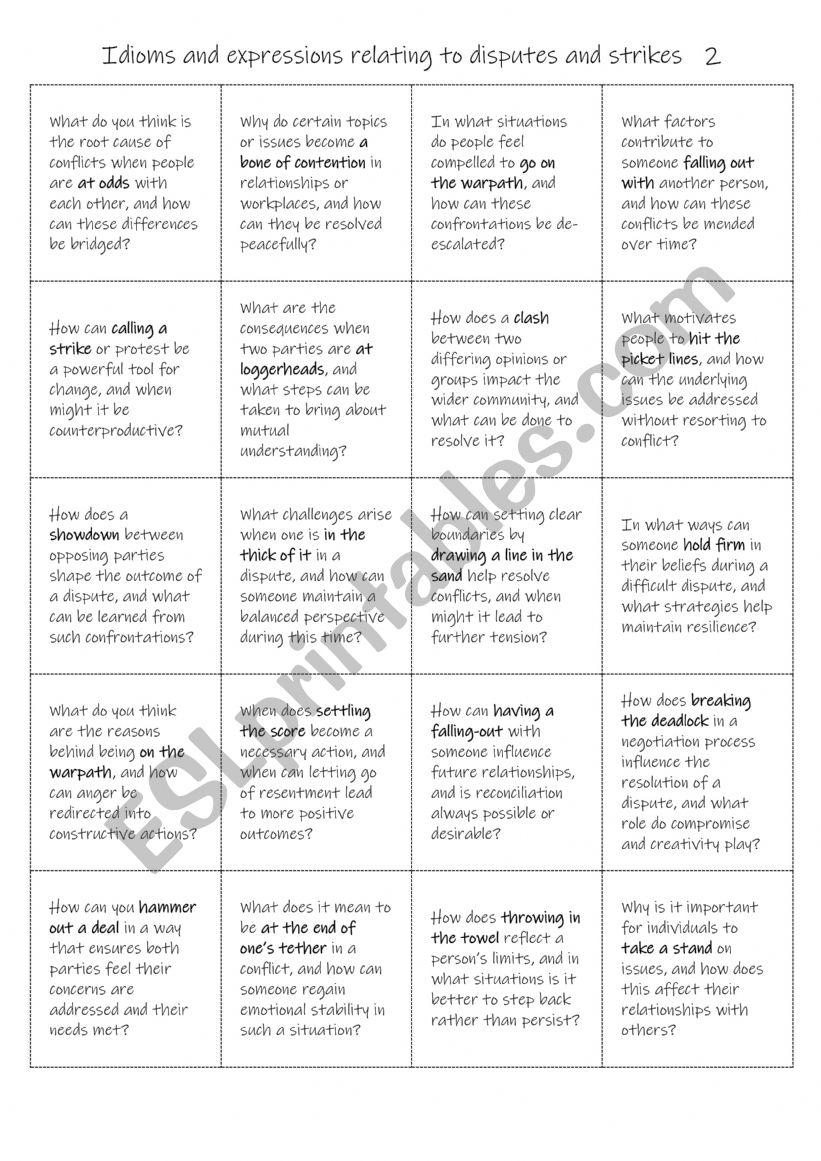 B1+-C1 Idioms and expressions relating to disputes and strikes   2