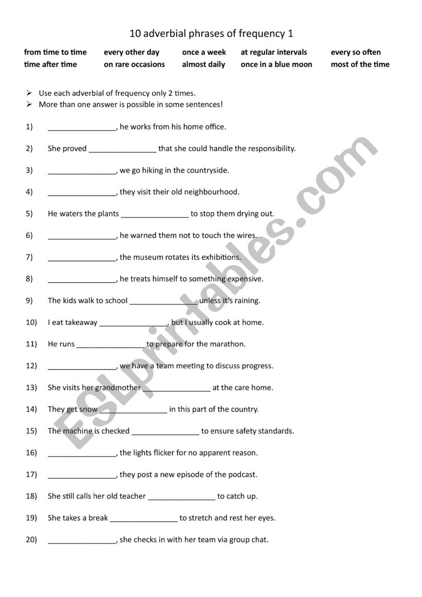 A2+-B1 10 adverbial phrases of frequency 1