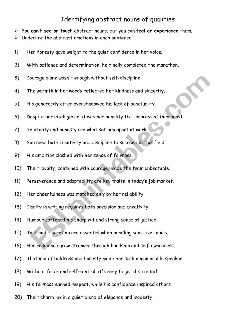 B1-B2 Identifying abstract nouns of qualities