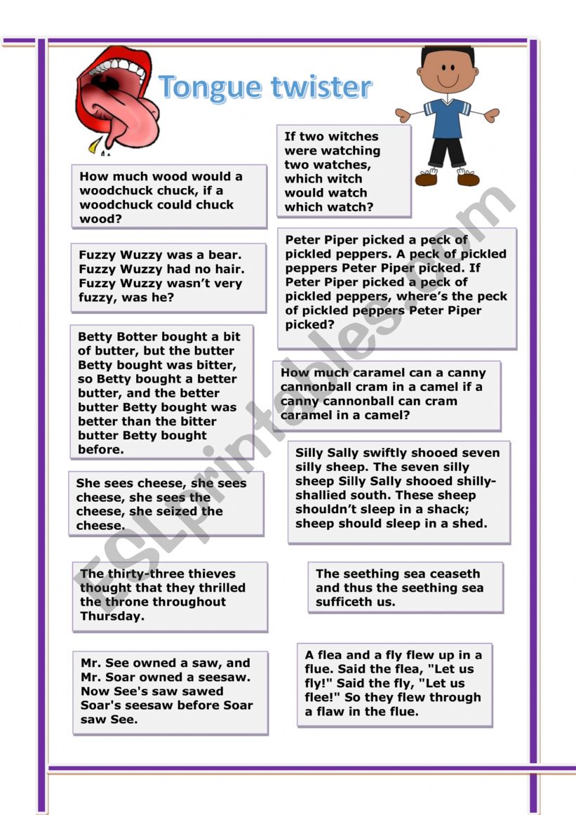 tongue twister worksheet