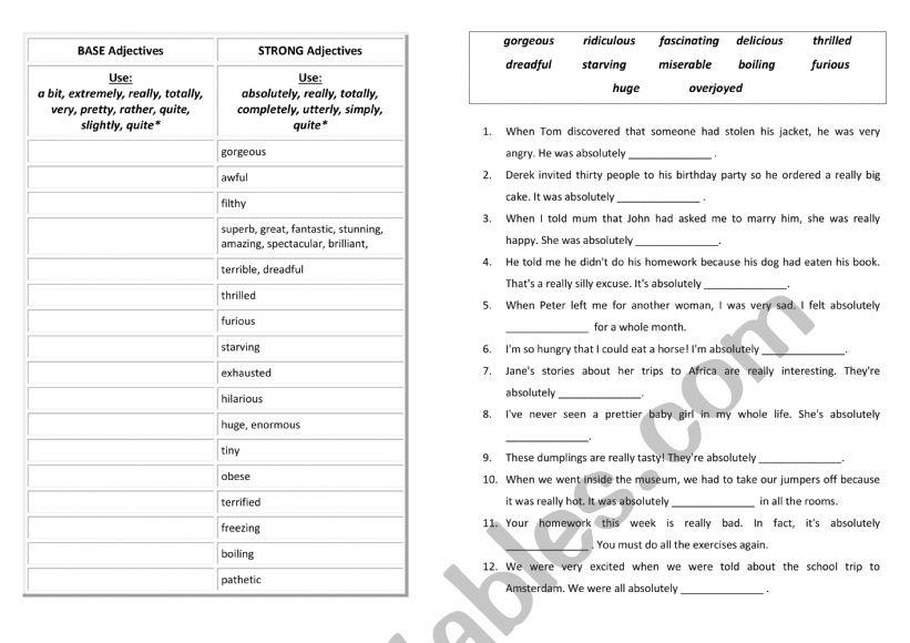 adjective worksheet