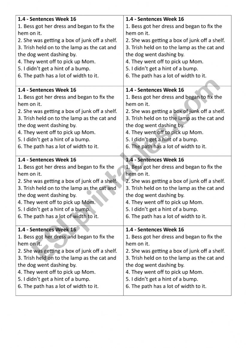 Practice Sentences SRA worksheet