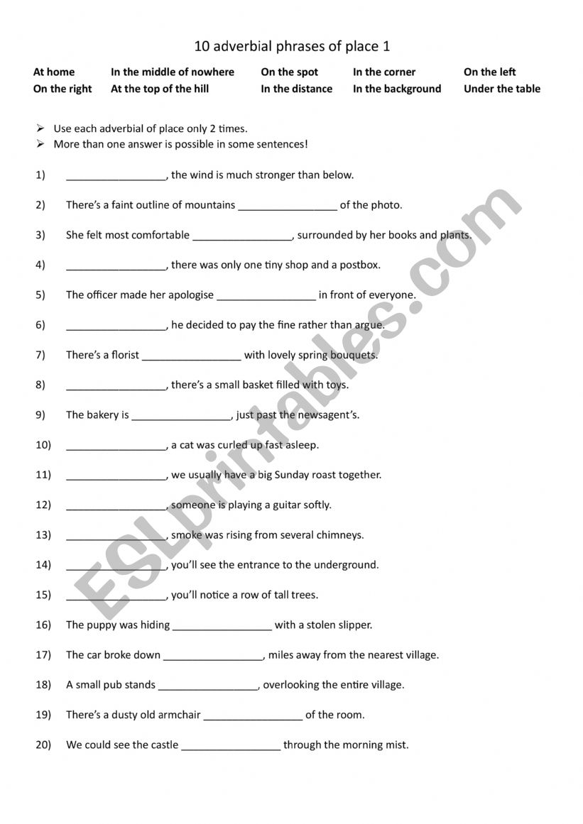 A2+-B1 10 adverbial phrases of place 1