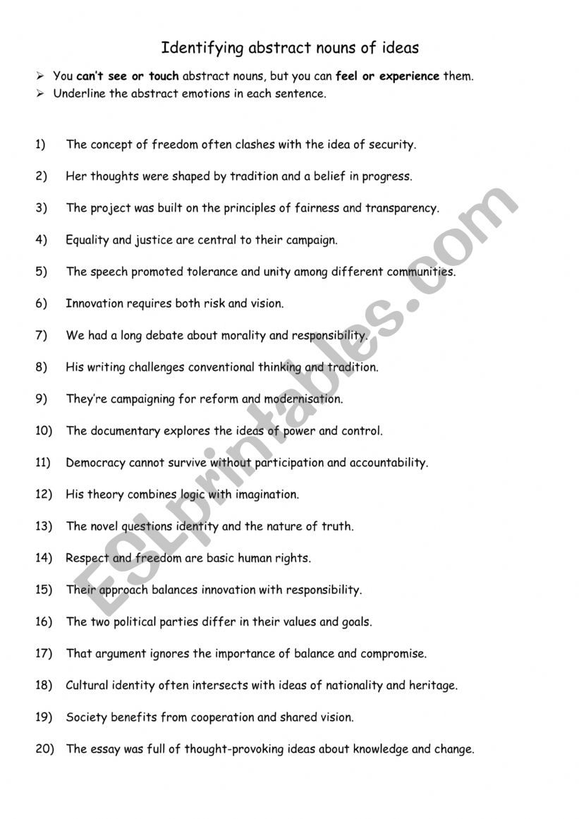 B1-B2 Identifying abstract nouns of ideas