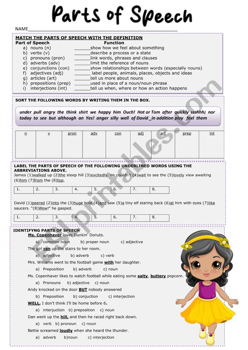 PARTS OF SPEECH _EXAM worksheet