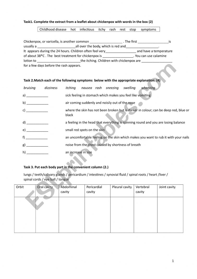 exam for nursing students worksheet