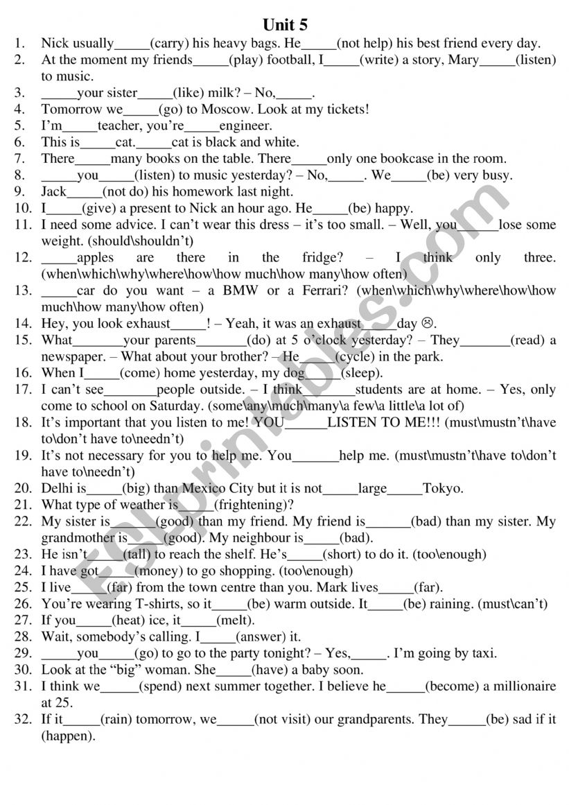 Random grammar for A2 worksheet