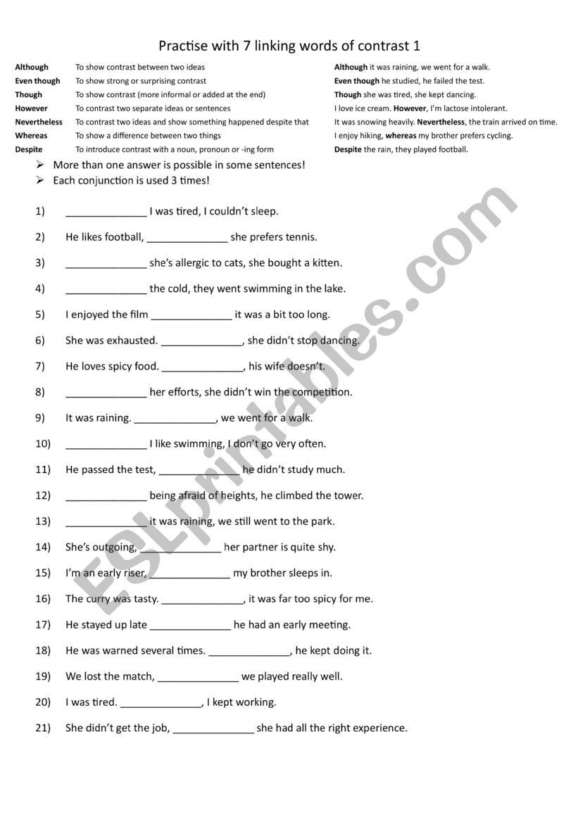 Practise with 7 linking words of contrast 1