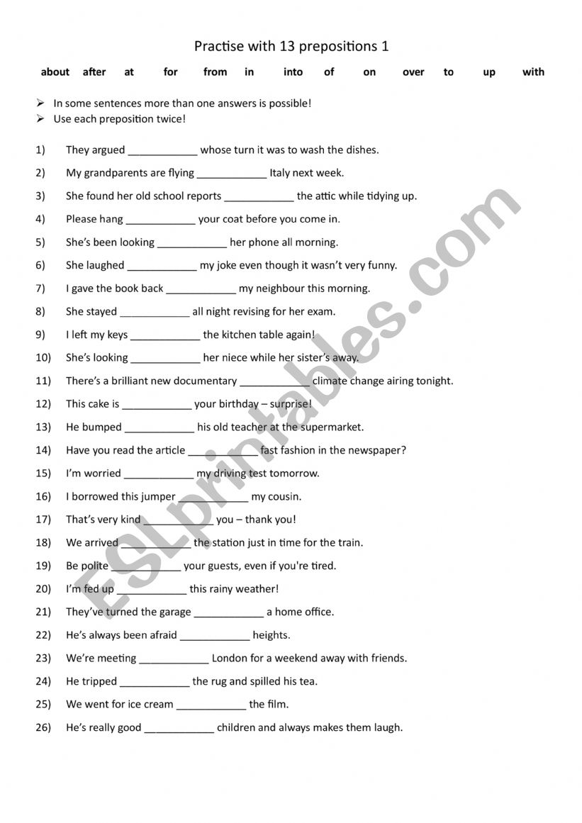 Practise with 13 prepositions 1