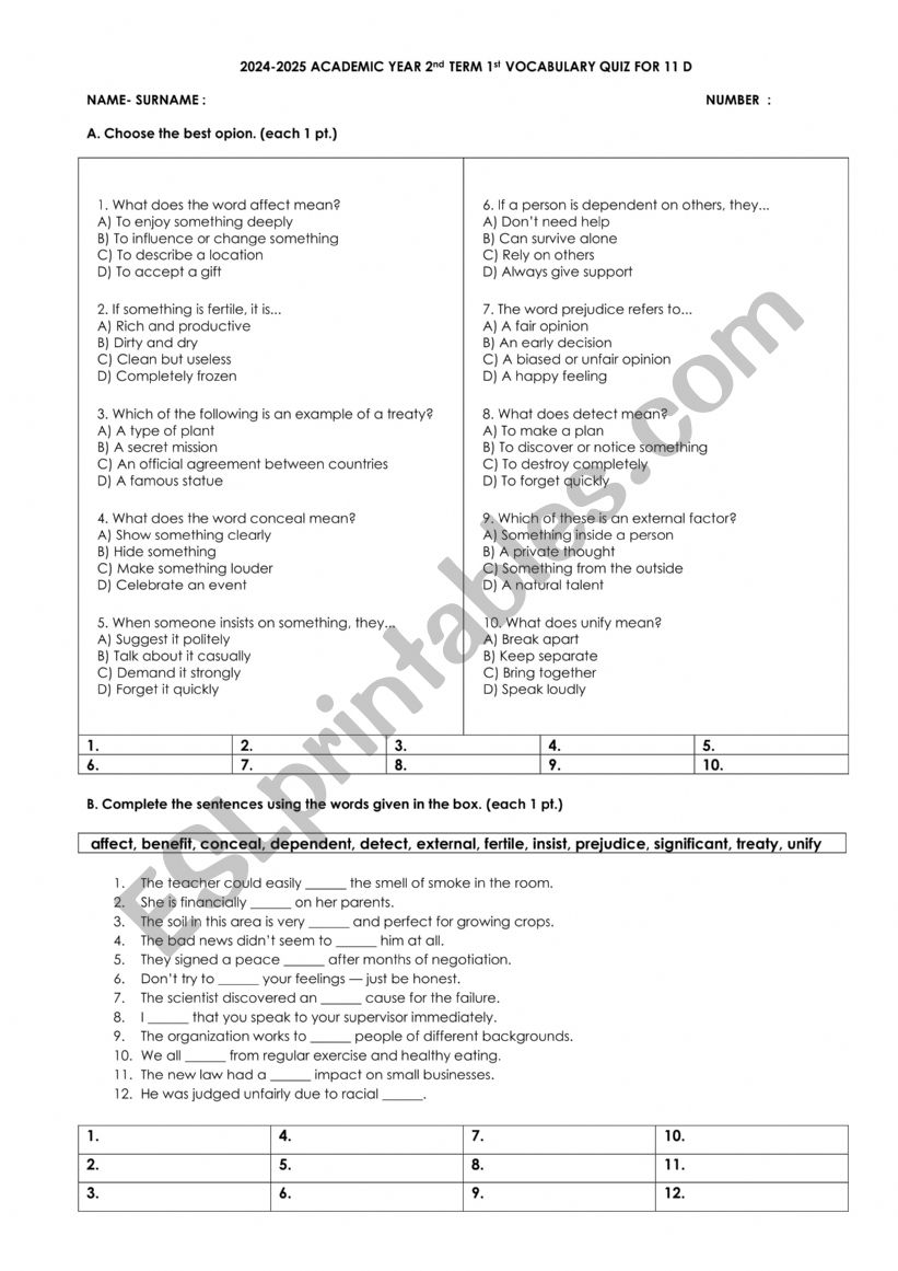 vocabulary test 1 privilege 12