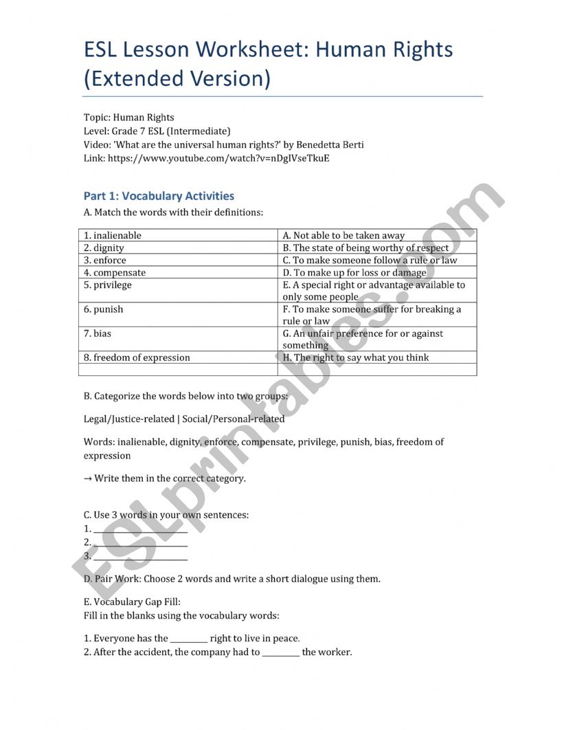 Human rights worksheet