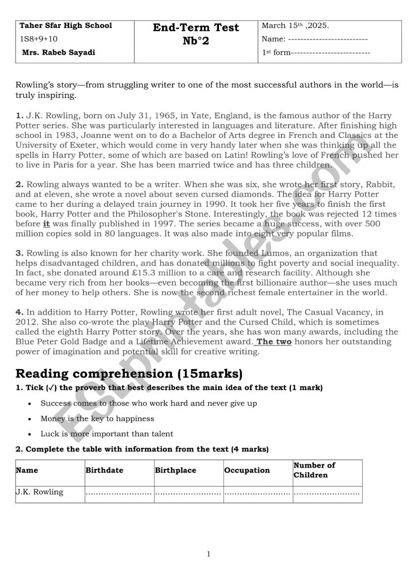 1st year end term nb2 worksheet
