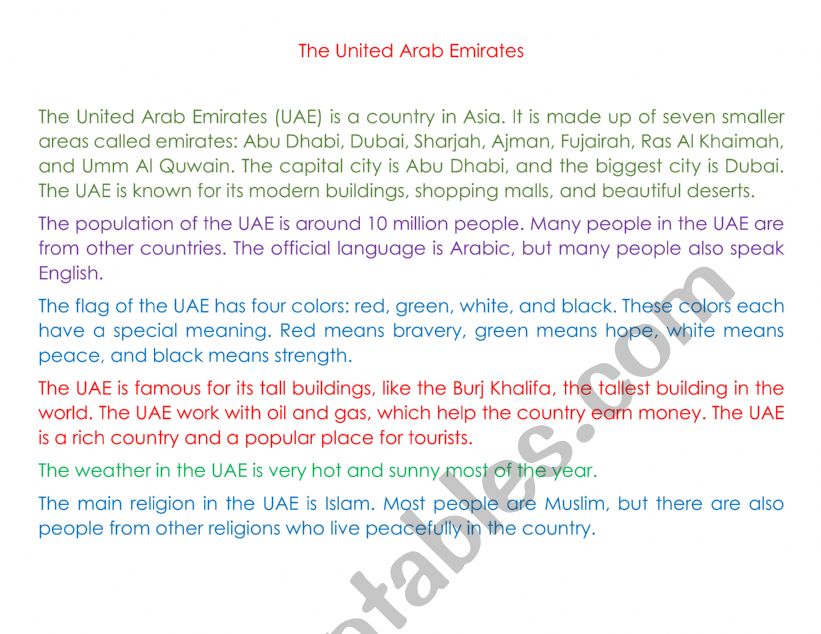 THE UNITED ARAB EMIRATES  worksheet