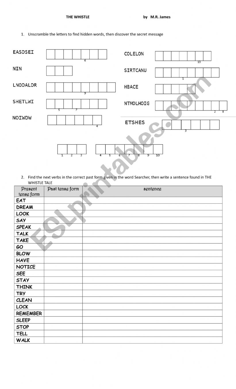 THE WHISTLE worksheet