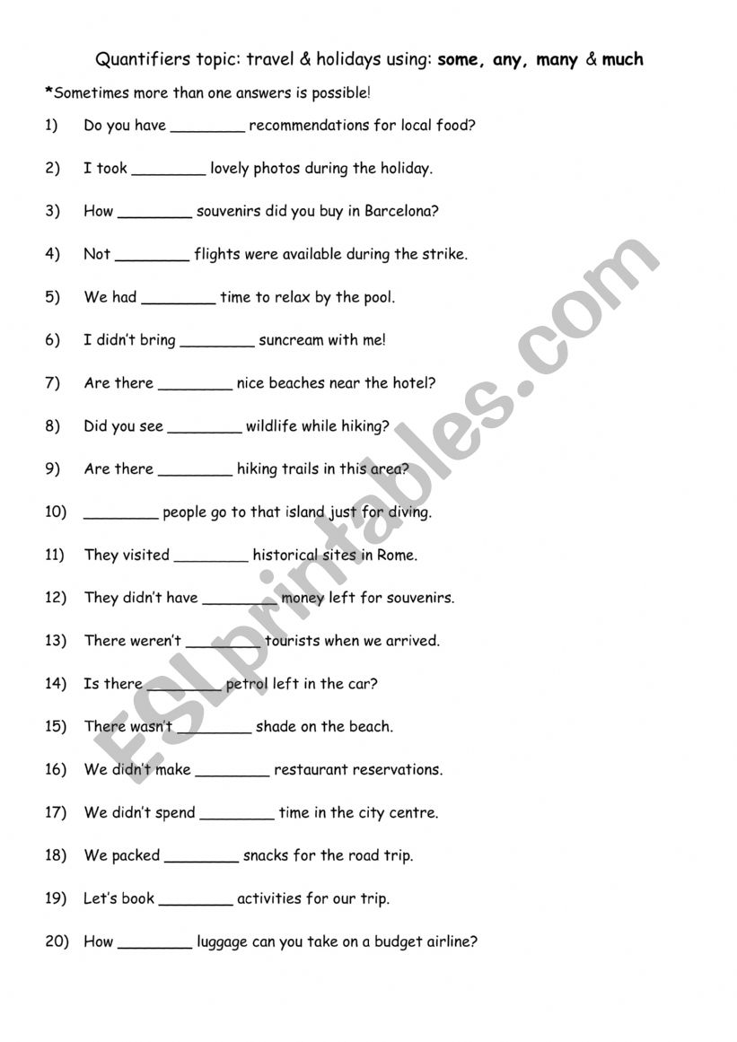 Quantifiers topic travel & holidays using some, any, many & much Quantifiers topic travel & holidays using some, any, many & much