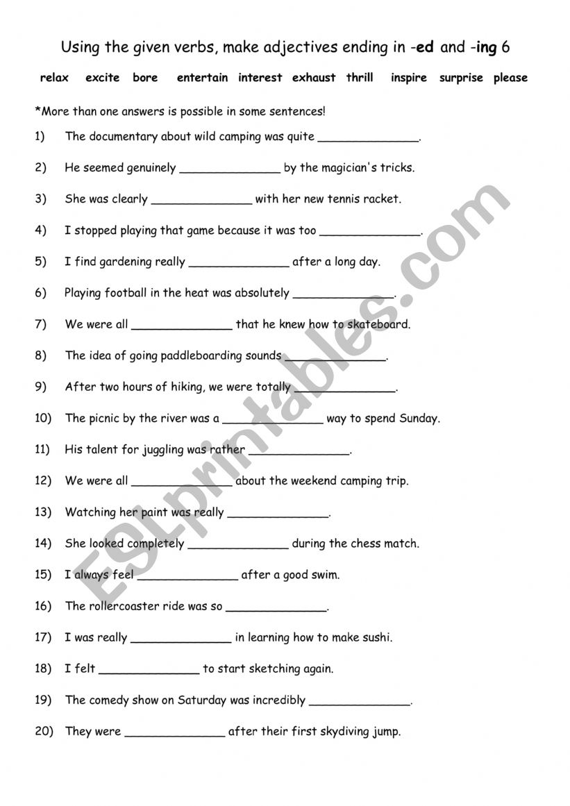 Using the given verbs, make adjectives ending in -ed and -ing 6