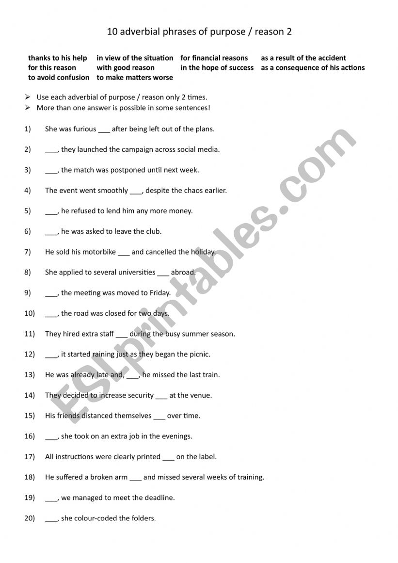 10 adverbial phrases of purpose reason 2 10 adverbial phrases of purpose reason 2