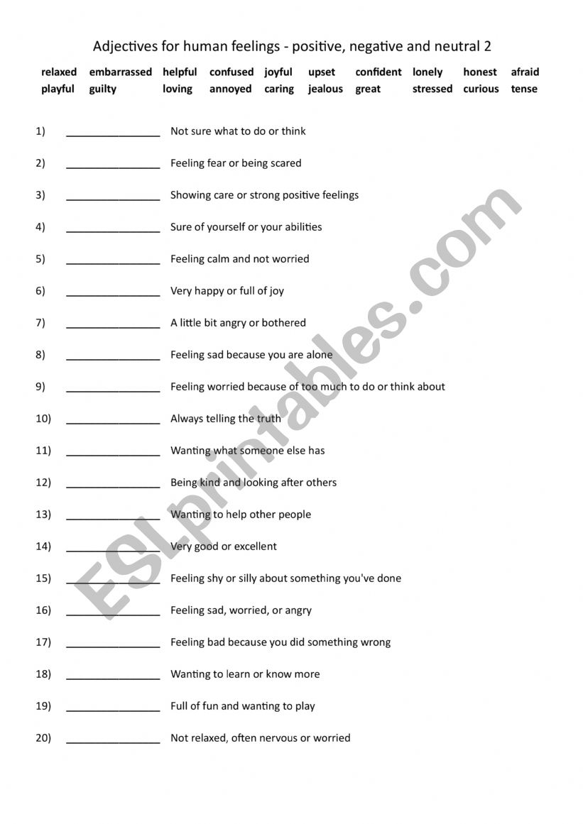 A2-B1 Adjectives of feeling - positive, negative and neutral 2