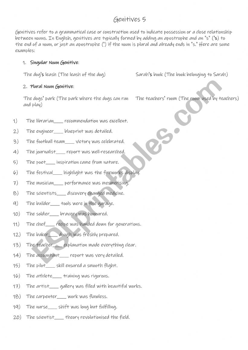 A1+-A2 Genitives  (5) worksheet