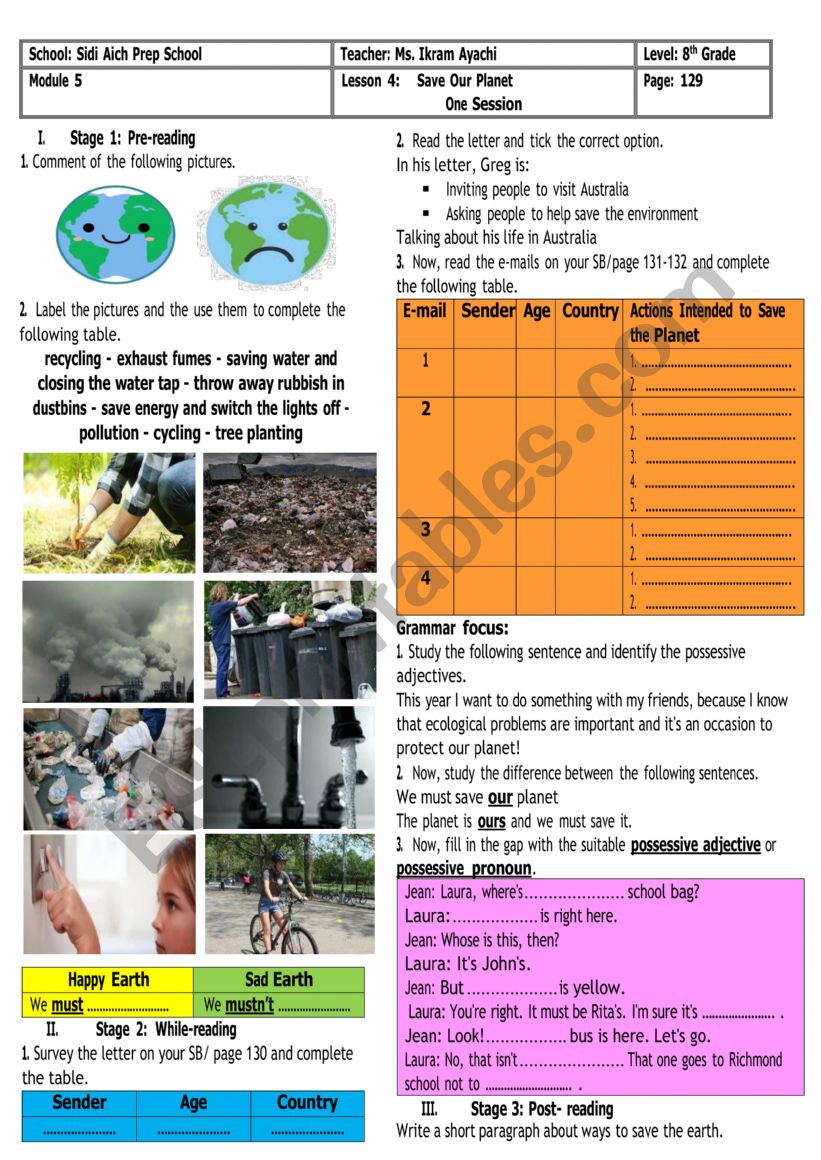 8th Grade - Module 5 - Lesson 4 - Save our Planet + Group Session