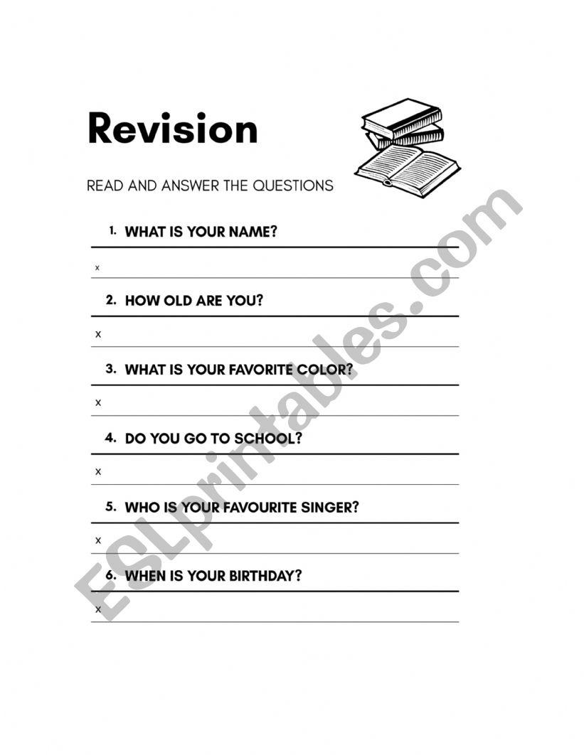 Revision personal questions worksheet