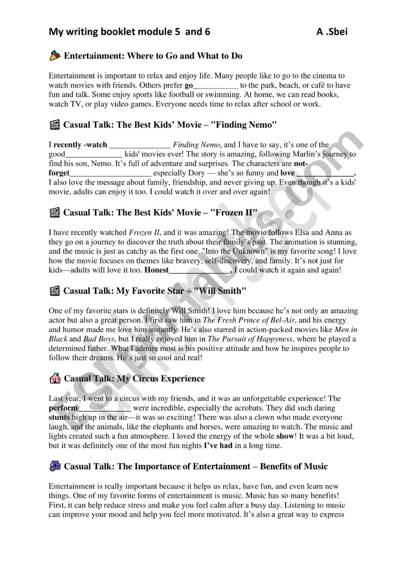 SAMPLES OF ZRITING RELATED TO MODULE 5 AND 6 9 TH FORM