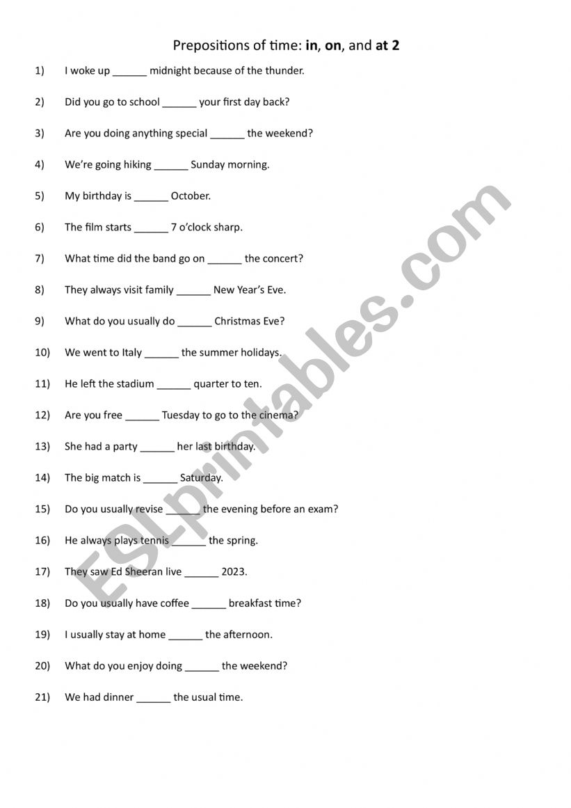 A1-A2 Prepositions of time in, on, and at 2 A1-A2 Prepositions of time in, on, and at 2
