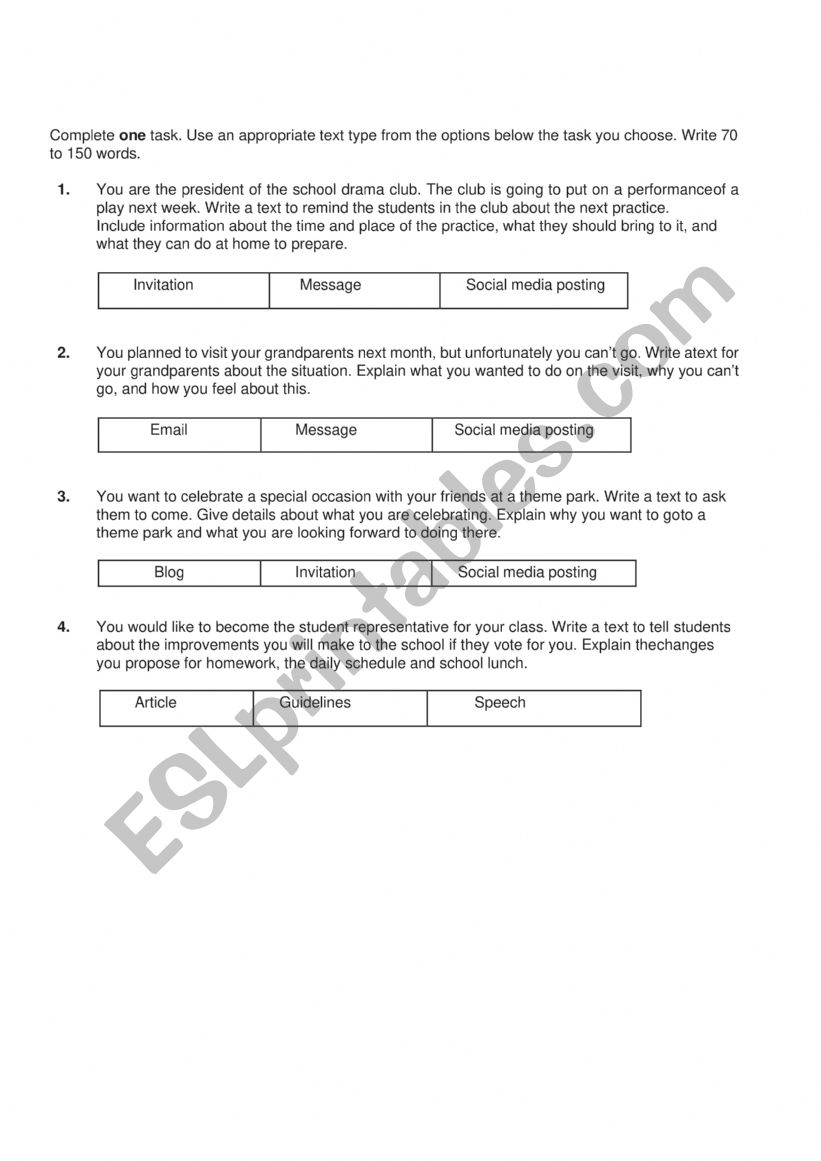 Diagnostic Writing text worksheet