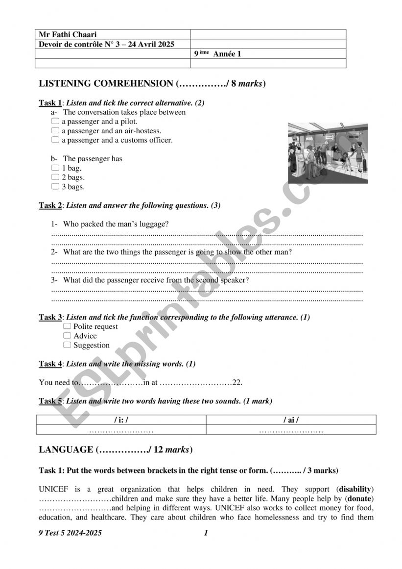 9 Test 5 2024-2025 9 B 1 worksheet