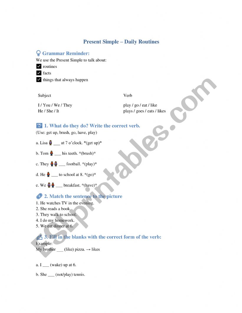 Present simple worksheet