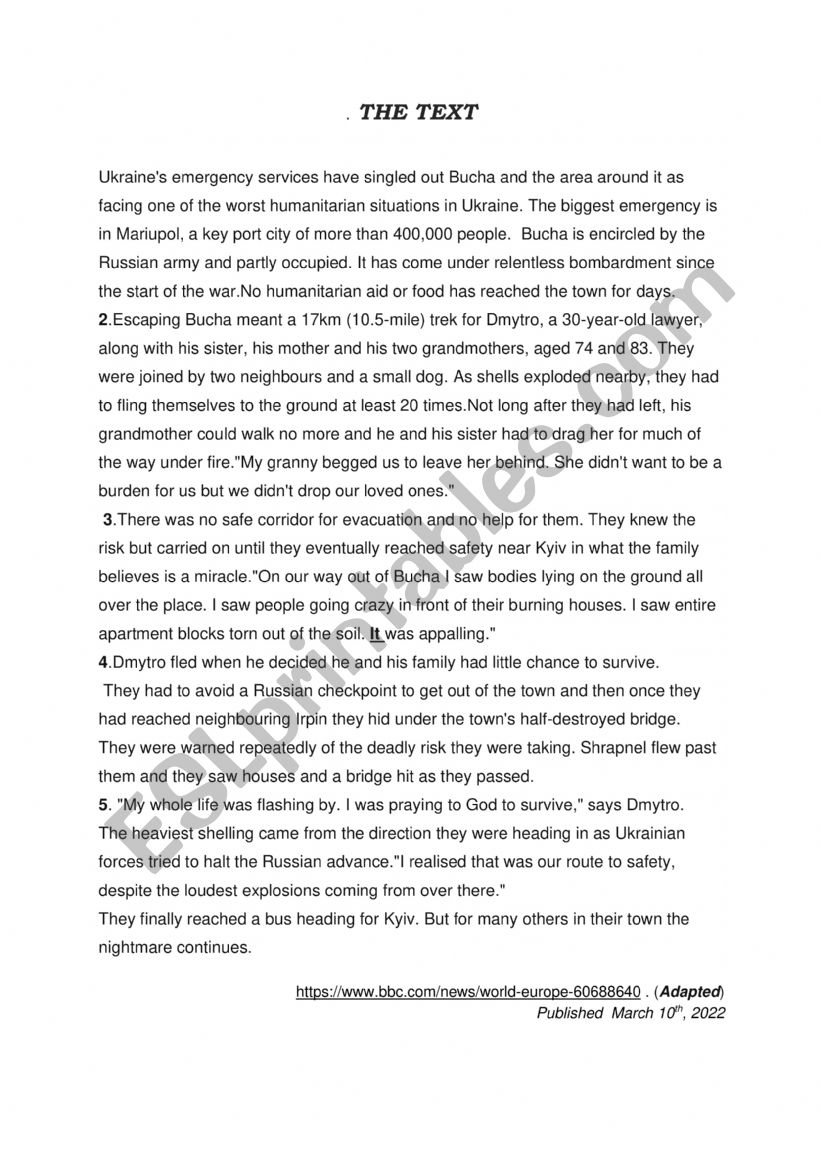 End of Term Test 3 4th form reading comprehension