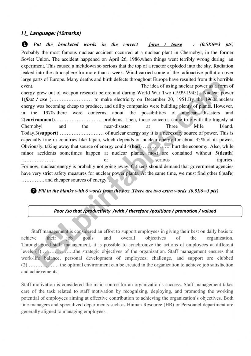 End of Term Test 3 4th form language