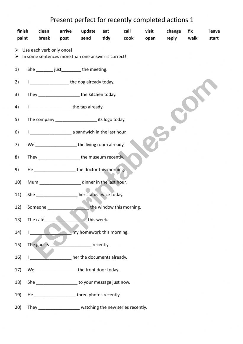 A1+-A2+ Present perfect for recently completed actions 1